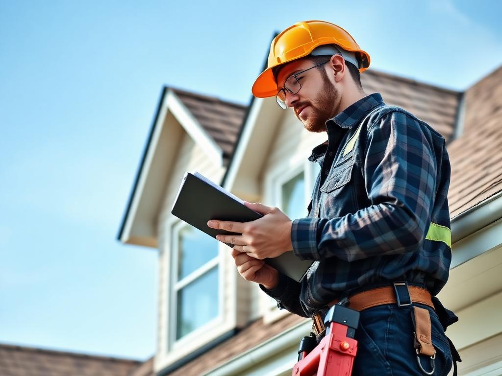 Professional roof inspector examining a Katy, Texas home
